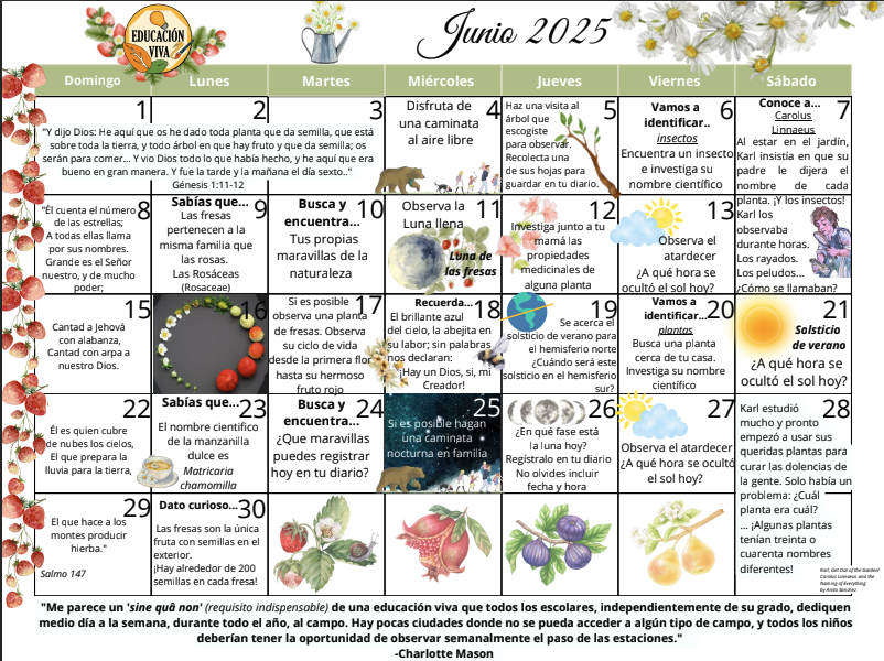 Calendario observación naturaleza Junio 2025